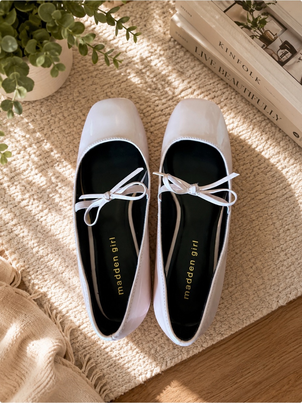 Madden Girl Pale Blush Patent Bow Ballet Flats